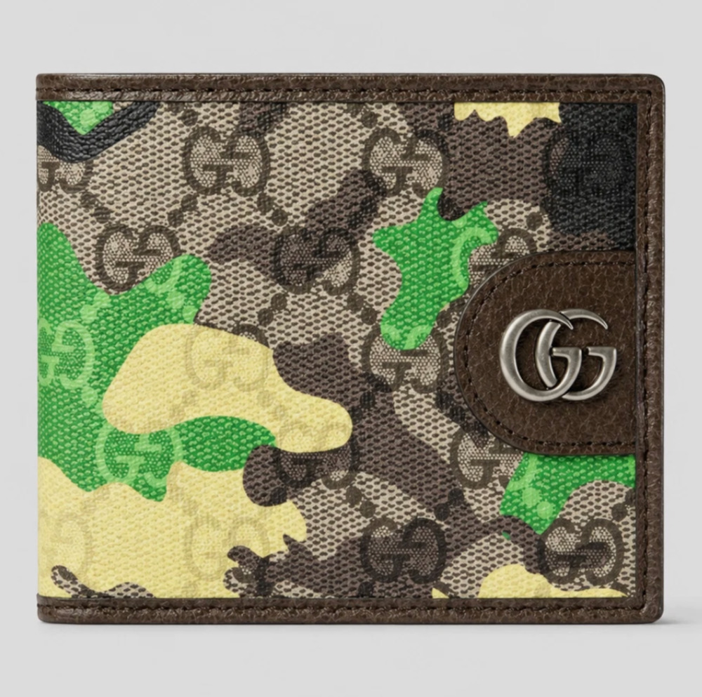 7101 - Gucci GG Bifold Wallet Green Camouflage Coated Canvas - New in Box